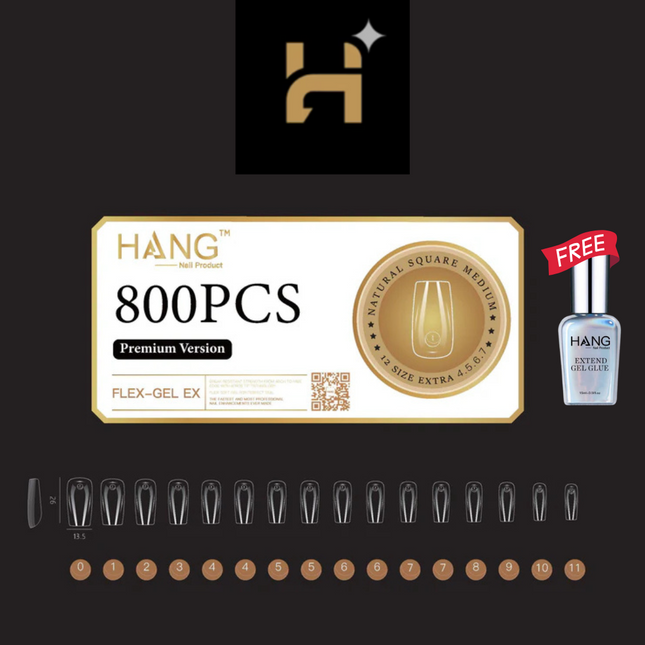 Hang Premium Flex-Gel X Natural Square ( XS–XL ) / Free 1 Hang Extend On Gel 0.5oz