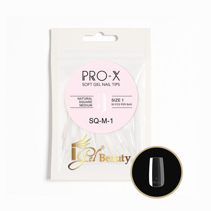 iGel PRO-X Soft Gel Nail Tips 03 - Natural Square Medium Size 00-9 (Refill Bag)