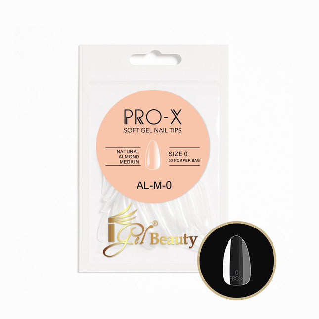 iGel PRO-X Soft Gel Nail Tips 20 - Natural Almond Medium Size 00-9 (Refill Bag)