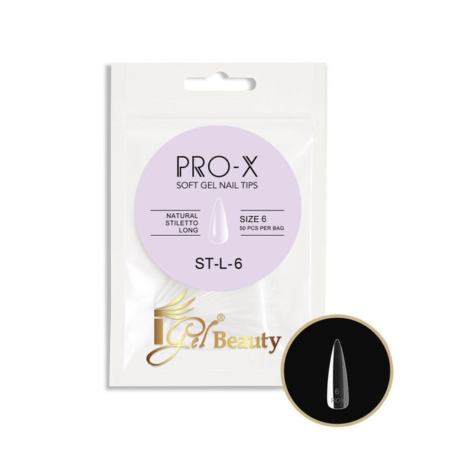 iGel PRO-X Soft Gel Nail Tips 09 - Natural Stiletto Long Size 00-9 (Refill Bag)