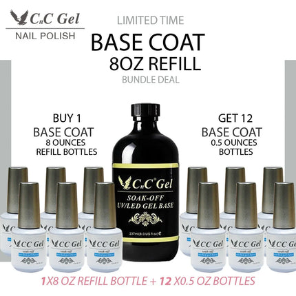 CnC Gel Base Coat Refill 8oz + Free 12 bottles 0.5oz