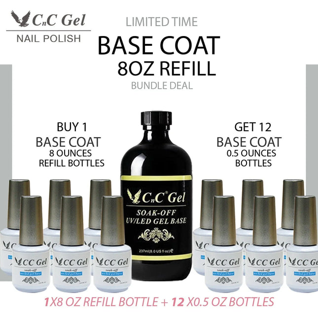 CnC Gel Base Coat Refill 8oz + Free 12 bottles 0.5oz