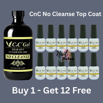 CnC Gel Top Coat No Wipe (No Cleanse) Refill – 8oz + FREE 12 Bottles (0.5oz)