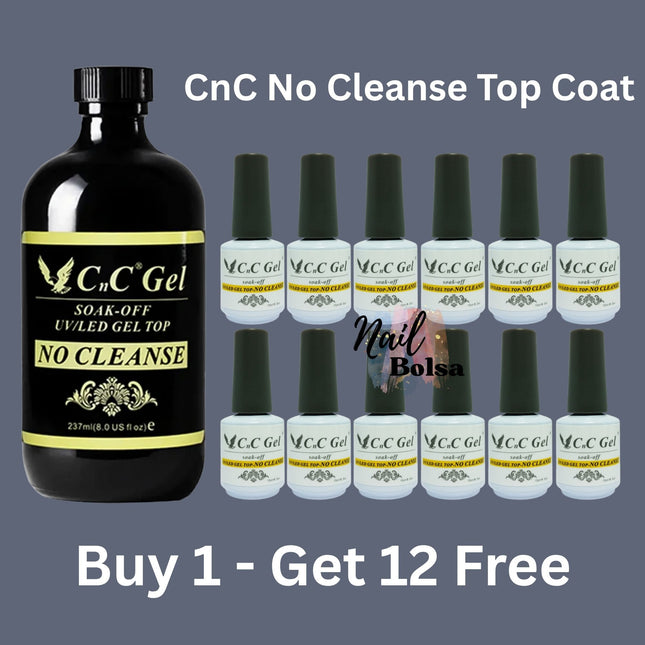 CnC Gel Top Coat No Wipe (No Cleanse) Refill – 8oz + FREE 12 Bottles (0.5oz)