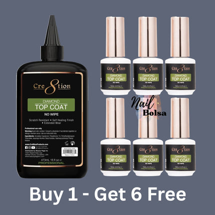 Cre8tion Diamond No Wipe Gel Top Coat Refill – 16oz + FREE 6 Bottles (0.5oz)