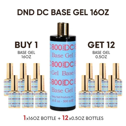 DC #800 Gel Base Coat 16oz Refill + Free 12 Free 0.5oz Bottles - TTT Nails Supply