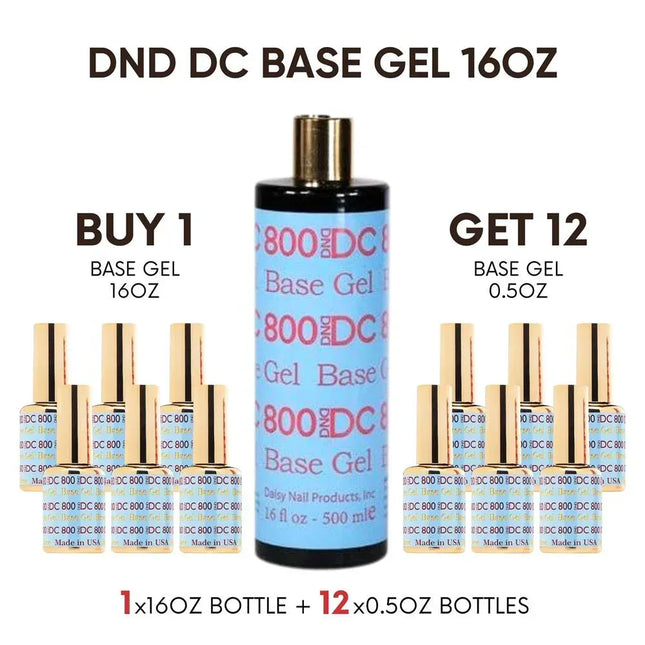 DC #800 Gel Base Coat 16oz Refill + Free 12 Free 0.5oz Bottles - TTT Nails Supply
