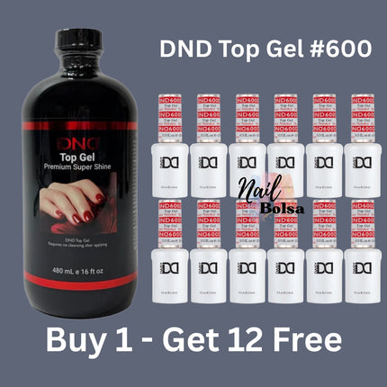 DND Top Gel Premium Super Shine #600 Refill – 16oz + FREE 12 Bottles (0.5oz)