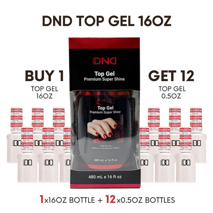 DND Top Gel Premium Super Shine Refill 16oz (DND #600) + Free 12 Bottles 0.5oz