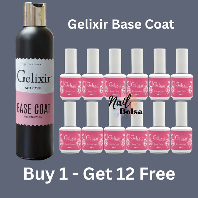 Gelixir Gel Base Coat Refill – 8oz + FREE 12 Bottles (0.5oz)