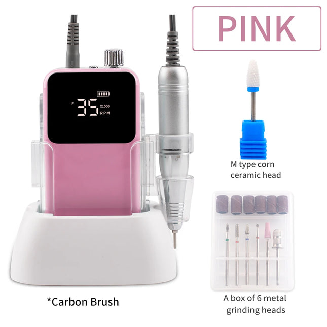 Professional 35,000RPM Portable Nail Drill – Rechargeable Low-Noise E-File