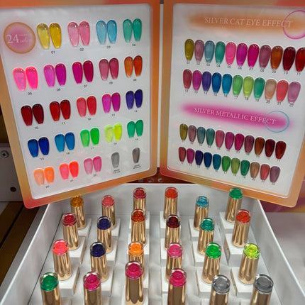 HANG Neon Glass Jelly Gel – 24 Color Set (#001 - 024) + Free Color Chart