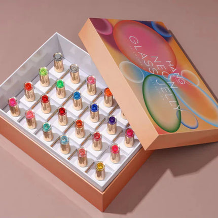 HANG Neon Glass Jelly Gel – 24 Color Set (#001 - 024) + Free Color Chart