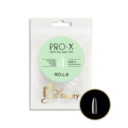 iGel PRO-X Soft Gel Nail Tips 24 - Natural Round Long Size 00-9 (Refill Bag)