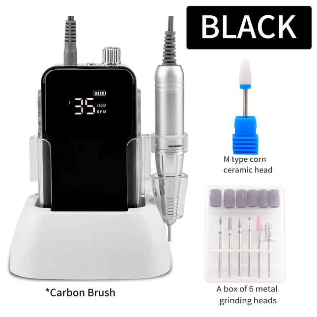 Professional 35,000RPM Portable Nail Drill – Rechargeable Low-Noise E-File