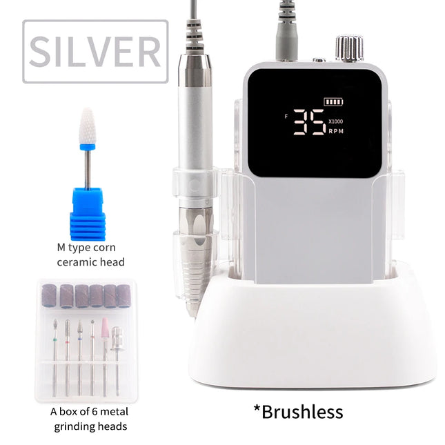 35,000RPM Cordless Nail Drill – Brushless Desktop Electric E-File