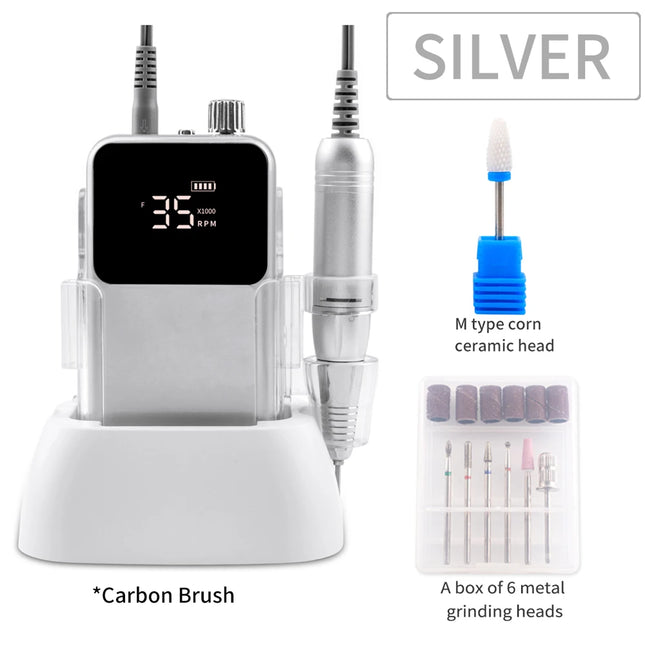 Professional 35,000RPM Portable Nail Drill – Rechargeable Low-Noise E-File