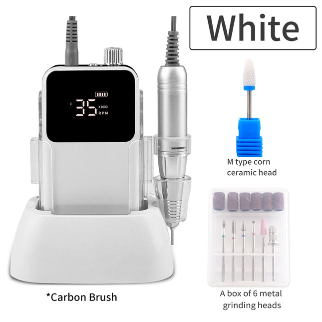 Professional 35,000RPM Portable Nail Drill – Rechargeable Low-Noise E-File