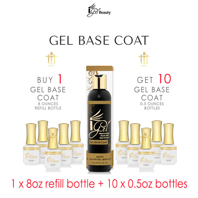 IGEL - Gel Base Coat No Cleanse (No Wipe) Refill 8oz & 10 Bottles 0.5oz