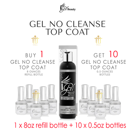 IGEL Gel Top Coat No Wipe (No Cleanse) Refill 8oz + Free 10 Bottles 0.5oz