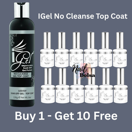 IGEL - Gel Top Coat No Cleanse (No Wipe) Refill – 8oz + FREE 10 Bottles (0.5oz)