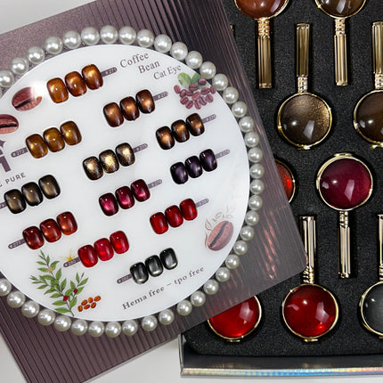 HANG - Coffee Bean Cat Eye Gel Polish - HEMA & TPO Free 12 Color Set (#271 - 282) + Free Display & Magnet