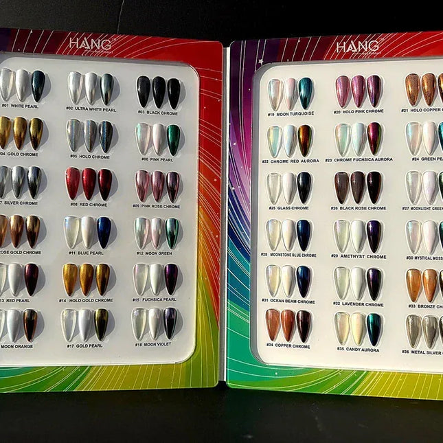 HANG Chrome Powder - Set 36 Colors - Free Display + Base and Top Chrome ($9.95/ea) - TTT Nails Supply