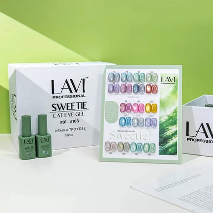LAVI Cat Eye Gel Sweetie Collection – 18 Colors (#91–#108) + Free Counter Display & Magnet Tool