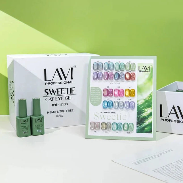 LAVI Cat Eye Gel Sweetie Collection – 18 Colors (#91–#108) + Free Counter Display & Magnet Tool