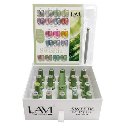 LAVI Cat Eye Gel Sweetie Collection – 18 Colors (#91–#108) + Free Counter Display & Magnet Tool