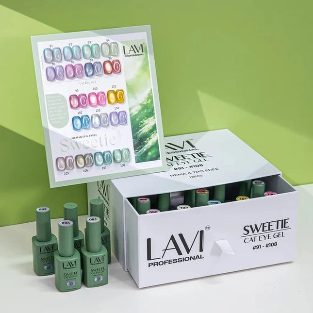 LAVI Cat Eye Gel Sweetie Collection – 18 Colors (#91–#108) + Free Counter Display & Magnet Tool