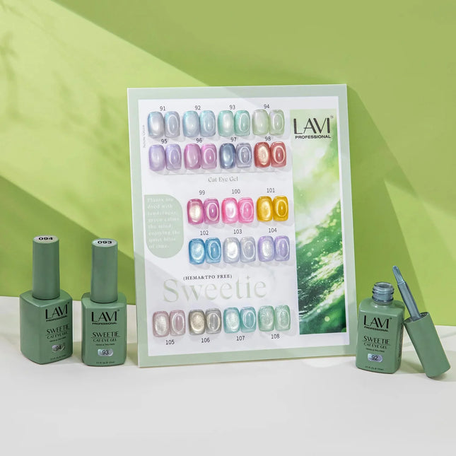 LAVI Cat Eye Gel Sweetie Collection – 18 Colors (#91–#108) + Free Counter Display & Magnet Tool
