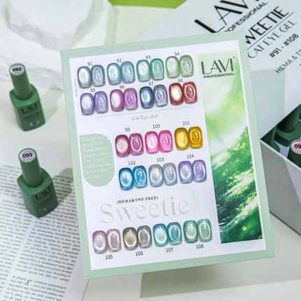 LAVI Cat Eye Gel Sweetie Collection – 18 Colors (#91–#108) + Free Counter Display & Magnet Tool