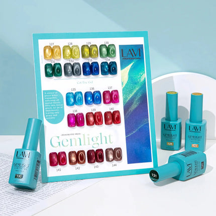 LAVI Cat Eye Gel Gemlight Collection – 18 Colors (#127–#144) + Free Counter Display & Magnet Tool