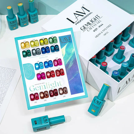 LAVI Cat Eye Gel Gemlight Collection – 18 Colors (#127–#144) + Free Counter Display & Magnet Tool