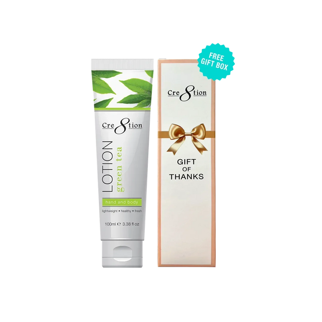 Cre8tion Hand & Body Lotion 100 ml/fl. 3.3oz - GREEN TEA, Case 60pcs (Free Gift Box) - TTT Nails Supply