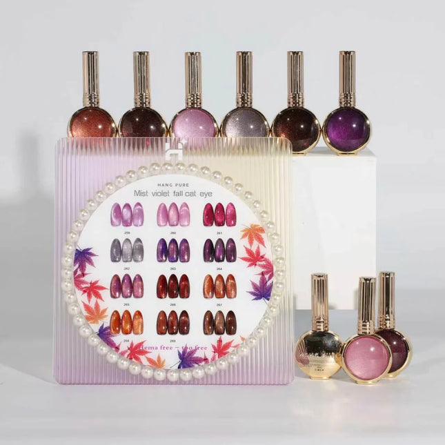 HANG Mist Violet Fall Cat Eye Gel Polish – HEMA & TPO Free 12 Color Set (#259 - 270) + Free Display & Magnet