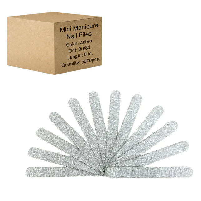 Nail Files - Mini Manicure Zebra 5" - Wood 80/80 - Case 100 packs (50ct/pack)
