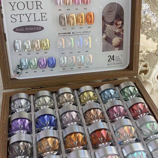 Moonlight Mirror Nail Powder Set – 24 Colors Glitter