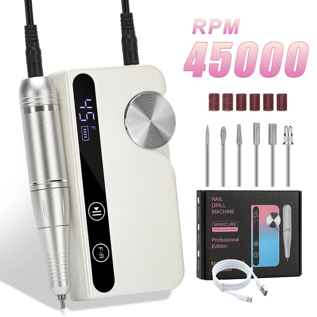 45,000RPM Professional Nail Drill – Portable LCD Electric E-File