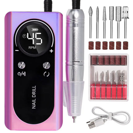 45,000RPM Rechargeable Nail Drill – Low-Noise LCD Professional E-File