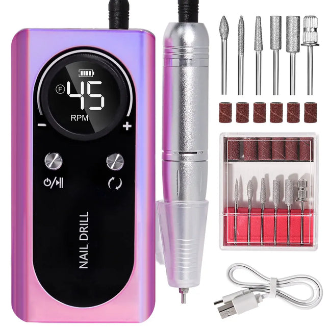 45,000RPM Rechargeable Nail Drill – Low-Noise LCD Professional E-File