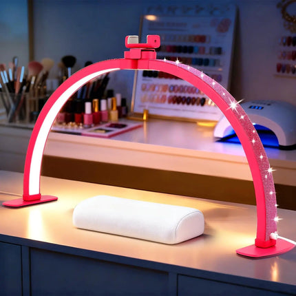 Diamond Shine Half-Moon Nail Desk Light – 29” Folding LED (Barbie Pink)
