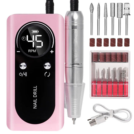 45,000RPM Rechargeable Nail Drill – Low-Noise LCD Professional E-File