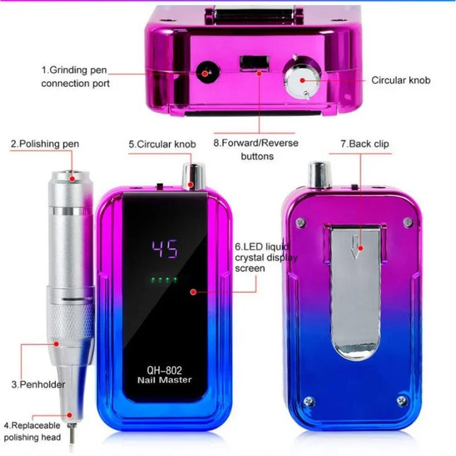 45,000RPM Rechargeable Nail Drill – USB Low-Noise E-File
