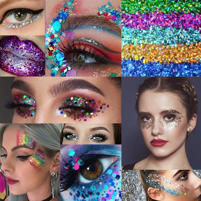 Laser Holographic Glitter Flakes Set – 24 Chunky Colors