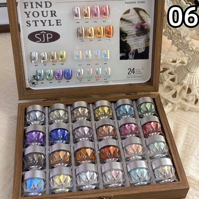 Moonlight Mirror Nail Powder Set – 24 Colors Glitter