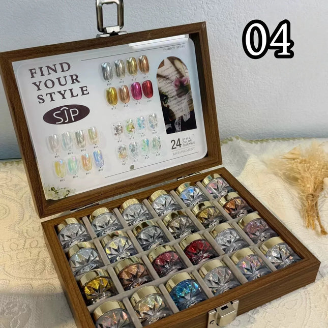 Moonlight Mirror Nail Powder Set – 24 Colors Glitter