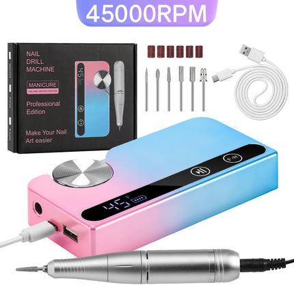 45,000RPM Professional Nail Drill – Portable LCD Electric E-File