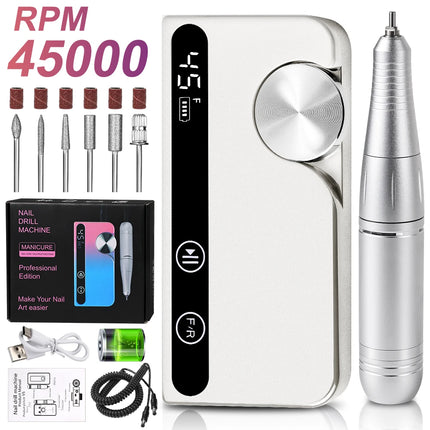 45,000RPM Professional Nail Drill – Rechargeable Low-Noise Polisher